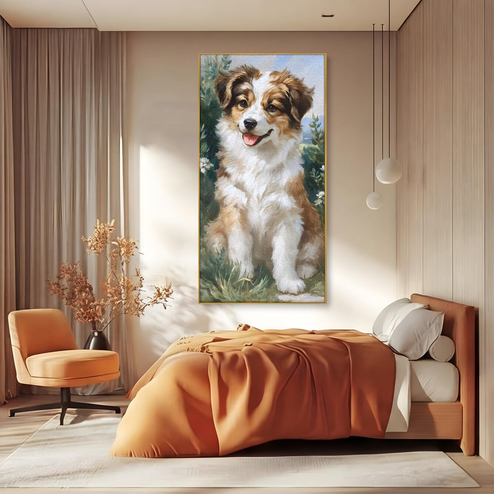 Tablou Canvas Premium, LuxCanva® M1277, Amic de Poveste, Blanos, Inocent, Vesel, Gradina, Natura, Catel, Lumina, Plante, Portret, Prietenos, Birou, Living, Camera Copil