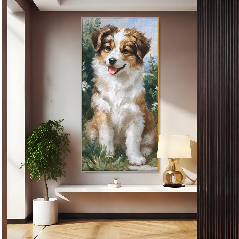 Tablou Canvas Premium, LuxCanva® M1277, Amic de Poveste, Blanos, Inocent, Vesel, Gradina, Natura, Catel, Lumina, Plante, Portret, Prietenos, Birou, Living, Camera Copil
