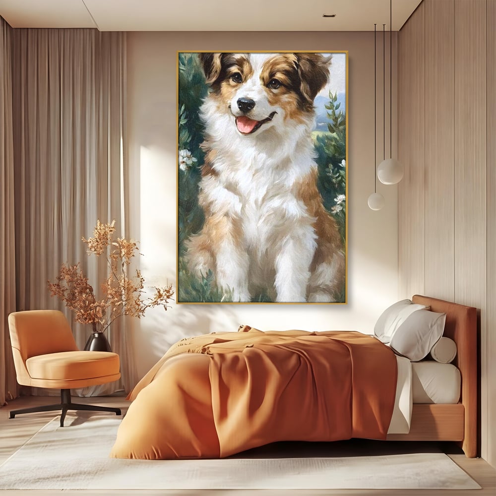 Tablou Canvas Premium, LuxCanva® M1277, Amic de Poveste, Blanos, Inocent, Vesel, Gradina, Natura, Catel, Lumina, Plante, Portret, Prietenos, Birou, Living, Camera Copil