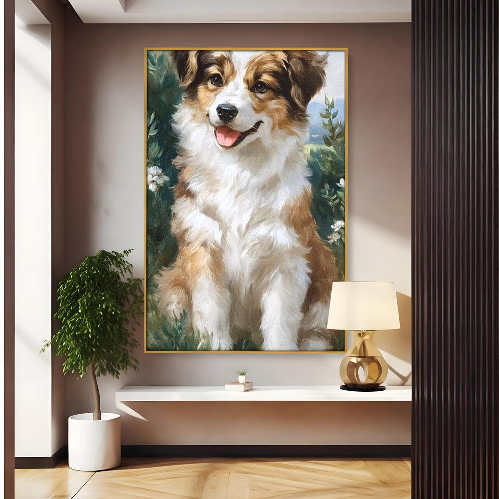 Tablou Canvas Premium, LuxCanva® M1277, Amic de Poveste, Blanos, Inocent, Vesel, Gradina, Natura, Catel, Lumina, Plante, Portret, Prietenos, Birou, Living, Camera Copil