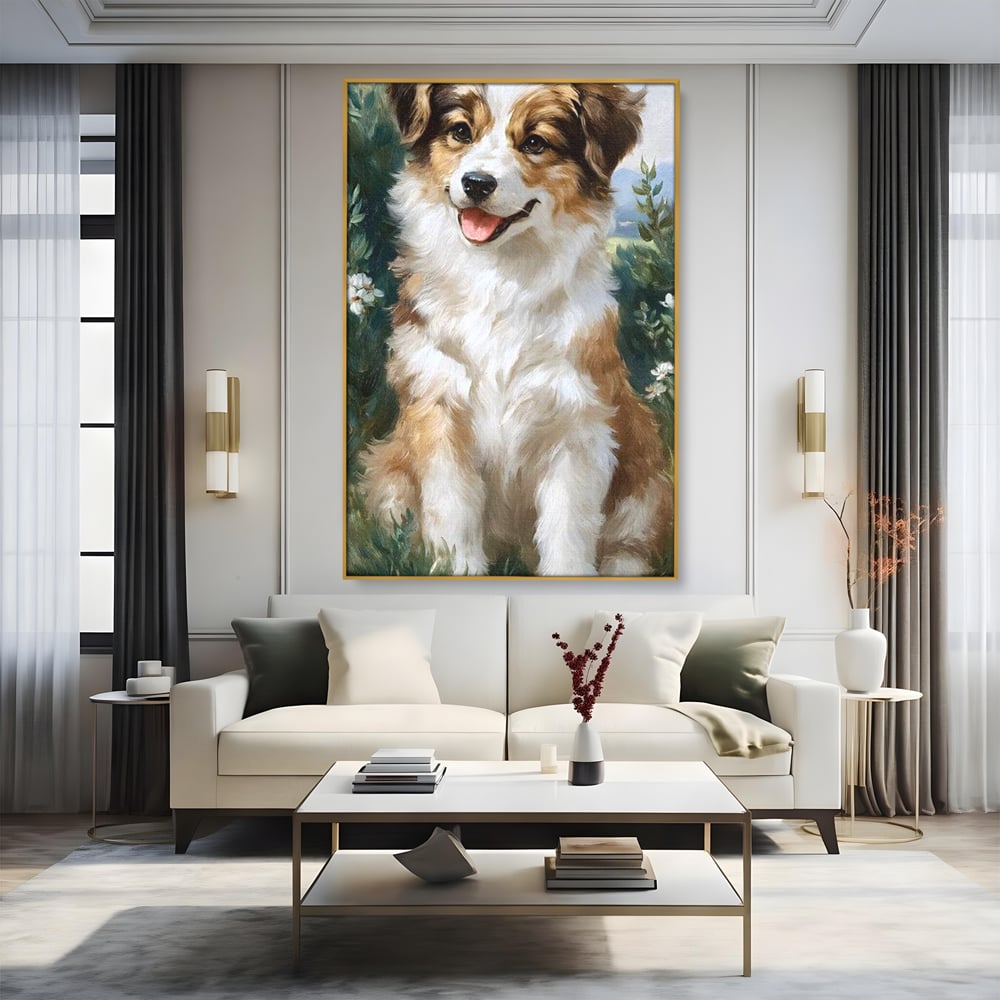 Tablou Canvas Premium, LuxCanva® M1277, Amic de Poveste, Blanos, Inocent, Vesel, Gradina, Natura, Catel, Lumina, Plante, Portret, Prietenos, Birou, Living, Camera Copil