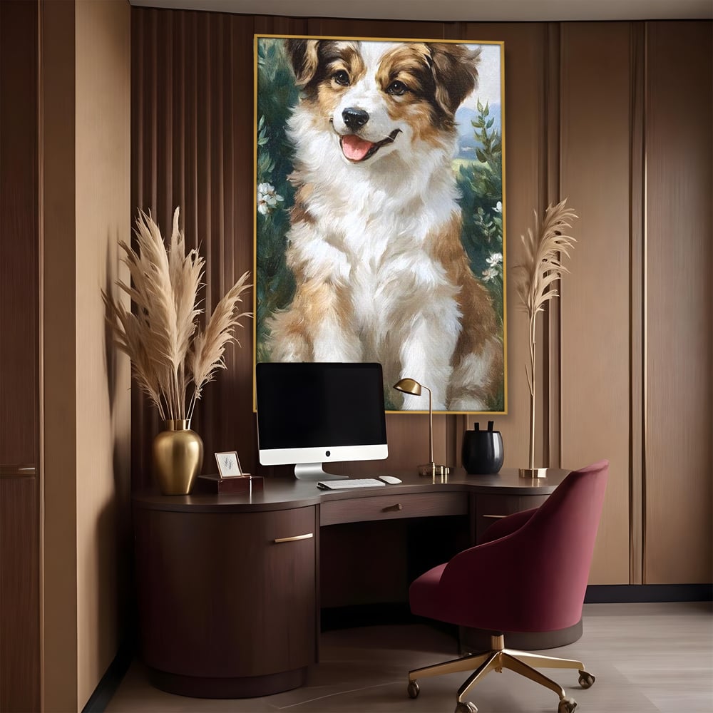 Tablou Canvas Premium, LuxCanva® M1277, Amic de Poveste, Blanos, Inocent, Vesel, Gradina, Natura, Catel, Lumina, Plante, Portret, Prietenos, Birou, Living, Camera Copil