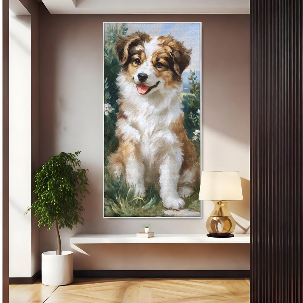 Tablou Canvas Premium, LuxCanva® M1277, Amic de Poveste, Blanos, Inocent, Vesel, Gradina, Natura, Catel, Lumina, Plante, Portret, Prietenos, Birou, Living, Camera Copil