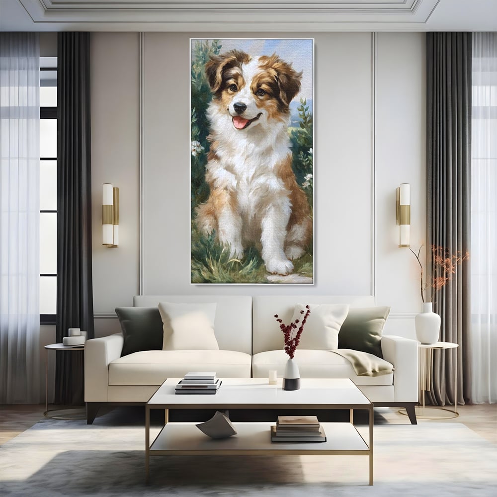 Tablou Canvas Premium, LuxCanva® M1277, Amic de Poveste, Blanos, Inocent, Vesel, Gradina, Natura, Catel, Lumina, Plante, Portret, Prietenos, Birou, Living, Camera Copil