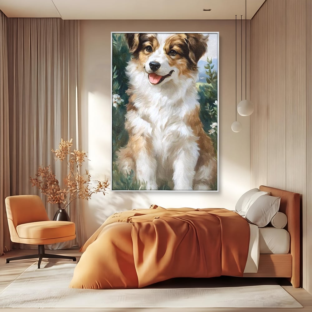 Tablou Canvas Premium, LuxCanva® M1277, Amic de Poveste, Blanos, Inocent, Vesel, Gradina, Natura, Catel, Lumina, Plante, Portret, Prietenos, Birou, Living, Camera Copil