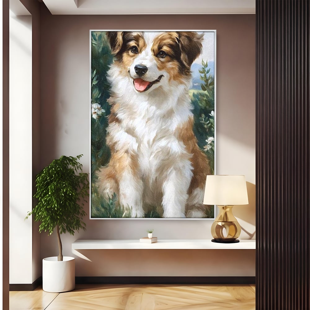 Tablou Canvas Premium, LuxCanva® M1277, Amic de Poveste, Blanos, Inocent, Vesel, Gradina, Natura, Catel, Lumina, Plante, Portret, Prietenos, Birou, Living, Camera Copil