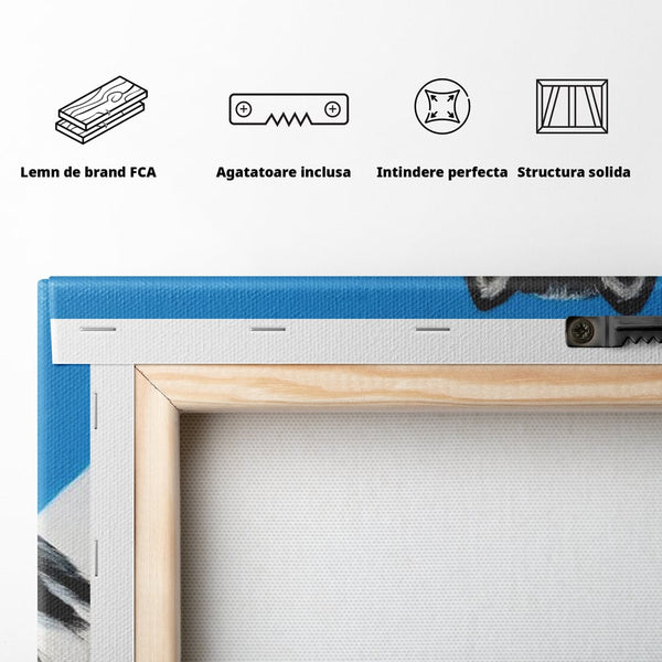 Leinwand Wandbild Leinwand Premium, LuxCanva® M1278, Ein pelziger Husky, Gemütlich, Hund, Husky, Haushund, Husky, nordisch, Blau, Entspannend, Leicht, Elegant, Schön, Büro, Wohnen, Kinderzimmer