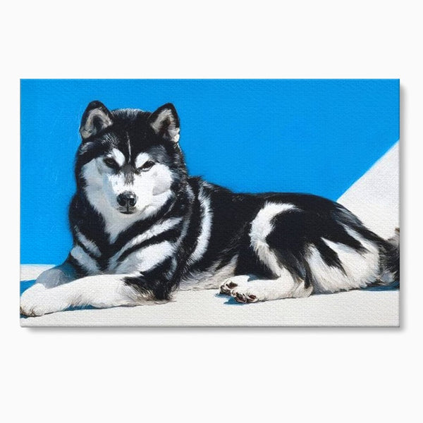 Leinwand Wandbild Leinwand Premium, LuxCanva® M1278, Ein pelziger Husky, Gemütlich, Hund, Husky, Haushund, Husky, nordisch, Blau, Entspannend, Leicht, Elegant, Schön, Büro, Wohnen, Kinderzimmer