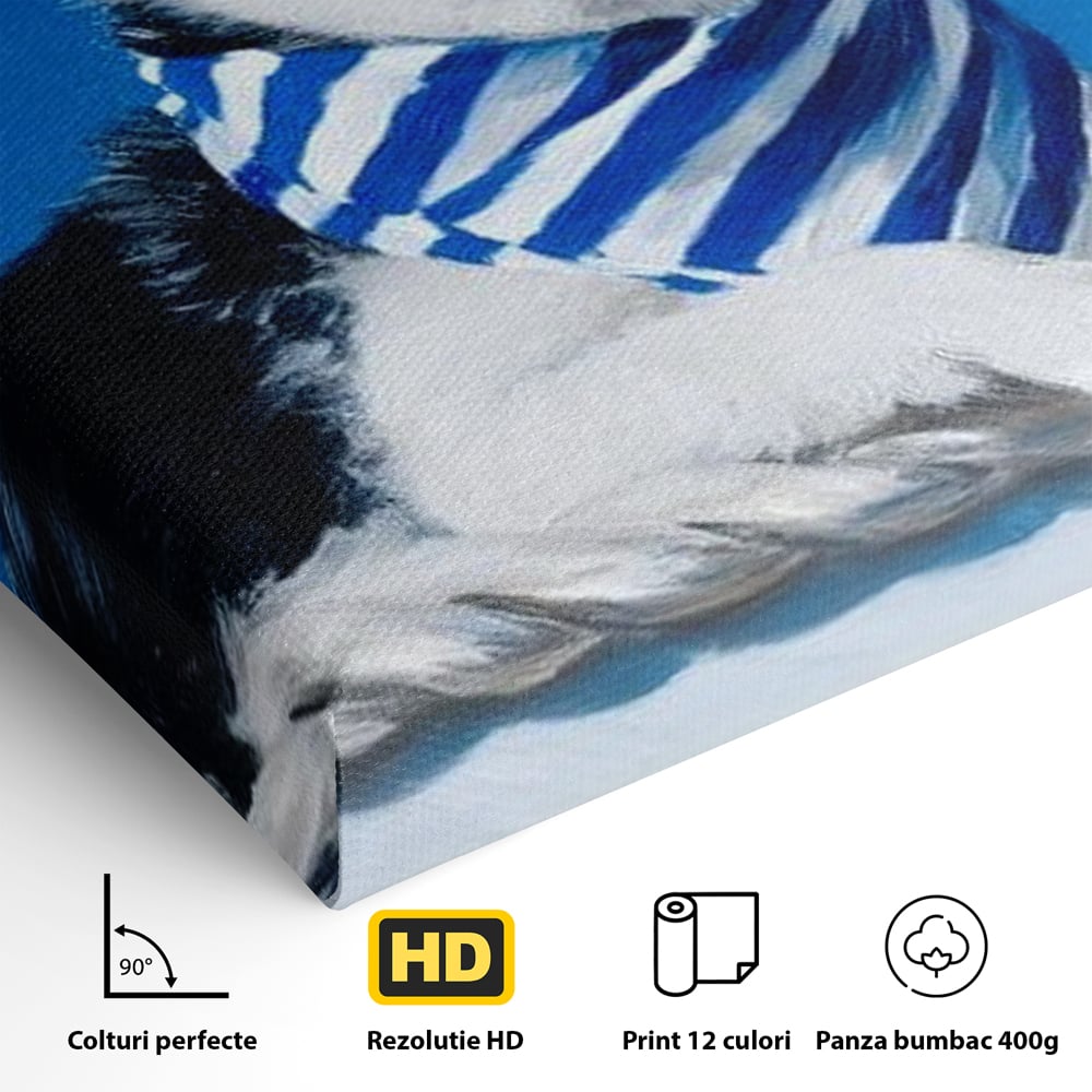 Tablou Canvas Premium, LuxCanva® M1279, In Briza Oceanului, Nautic, Marinar, Esarfa, Albastru, Caine, Shiba, Aventura, Relaxare, Franghie, Calatorie, Blanita, Birou, Living, Camera Copil
