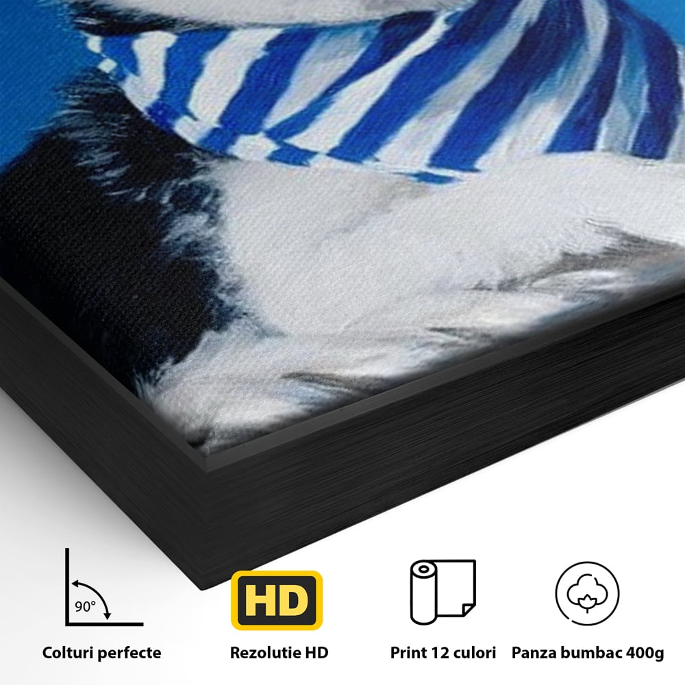 Tablou Canvas Premium, LuxCanva® M1279, In Briza Oceanului, Nautic, Marinar, Esarfa, Albastru, Caine, Shiba, Aventura, Relaxare, Franghie, Calatorie, Blanita, Birou, Living, Camera Copil