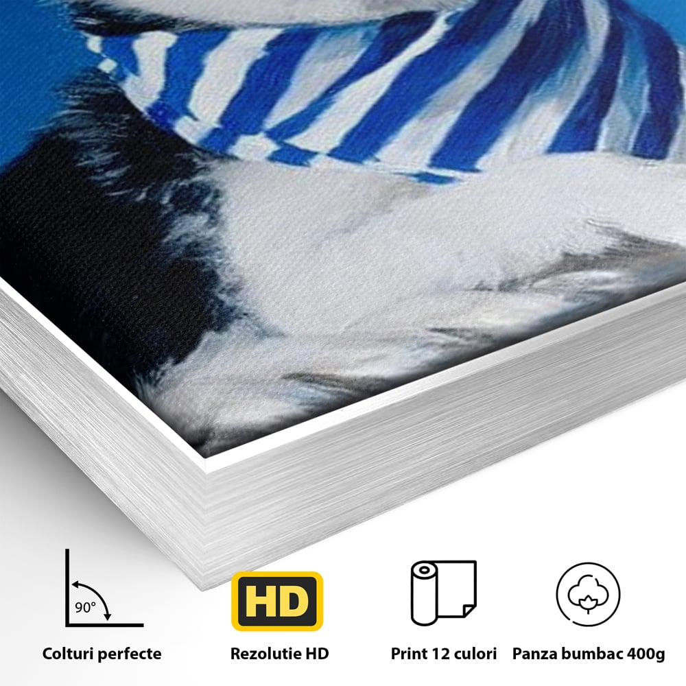 Tablou Canvas Premium, LuxCanva® M1279, In Briza Oceanului, Nautic, Marinar, Esarfa, Albastru, Caine, Shiba, Aventura, Relaxare, Franghie, Calatorie, Blanita, Birou, Living, Camera Copil