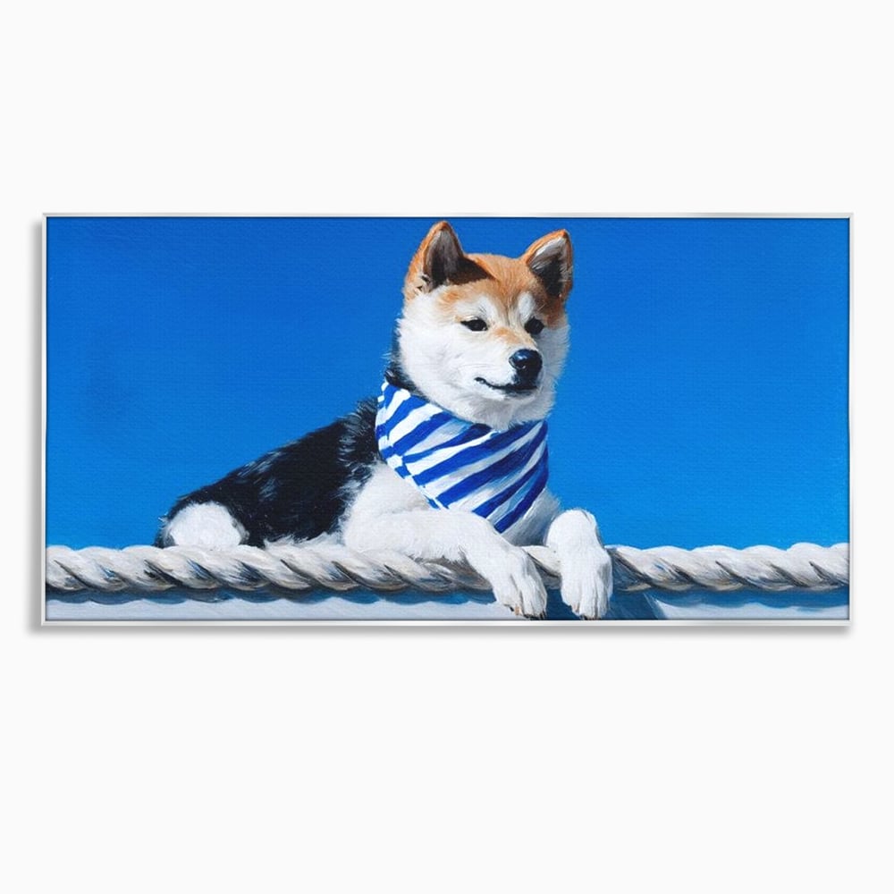 Tablou Canvas Premium, LuxCanva® M1279, In Briza Oceanului, Nautic, Marinar, Esarfa, Albastru, Caine, Shiba, Aventura, Relaxare, Franghie, Calatorie, Blanita, Birou, Living, Camera Copil