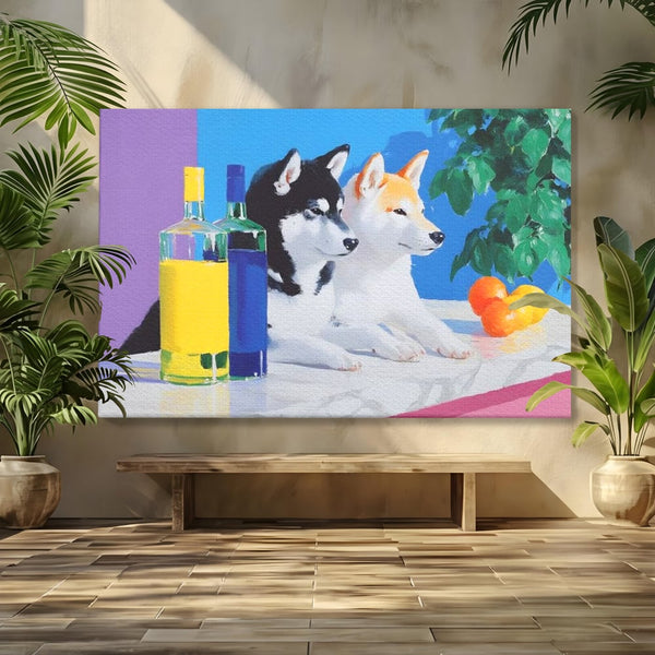 Tablou Canvas Premium, LuxCanva® M1281, Cocktail Canin, Citrice, Fructe, Bar, Bauturi, Sticle, Catei, Pastel, Prieteni, Cromatic, Planta, Luminos, Artistic, Birou, Living, Camera Copil