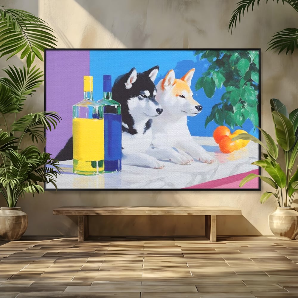 Tablou Canvas Premium, LuxCanva® M1281, Cocktail Canin, Citrice, Fructe, Bar, Bauturi, Sticle, Catei, Pastel, Prieteni, Cromatic, Planta, Luminos, Artistic, Birou, Living, Camera Copil