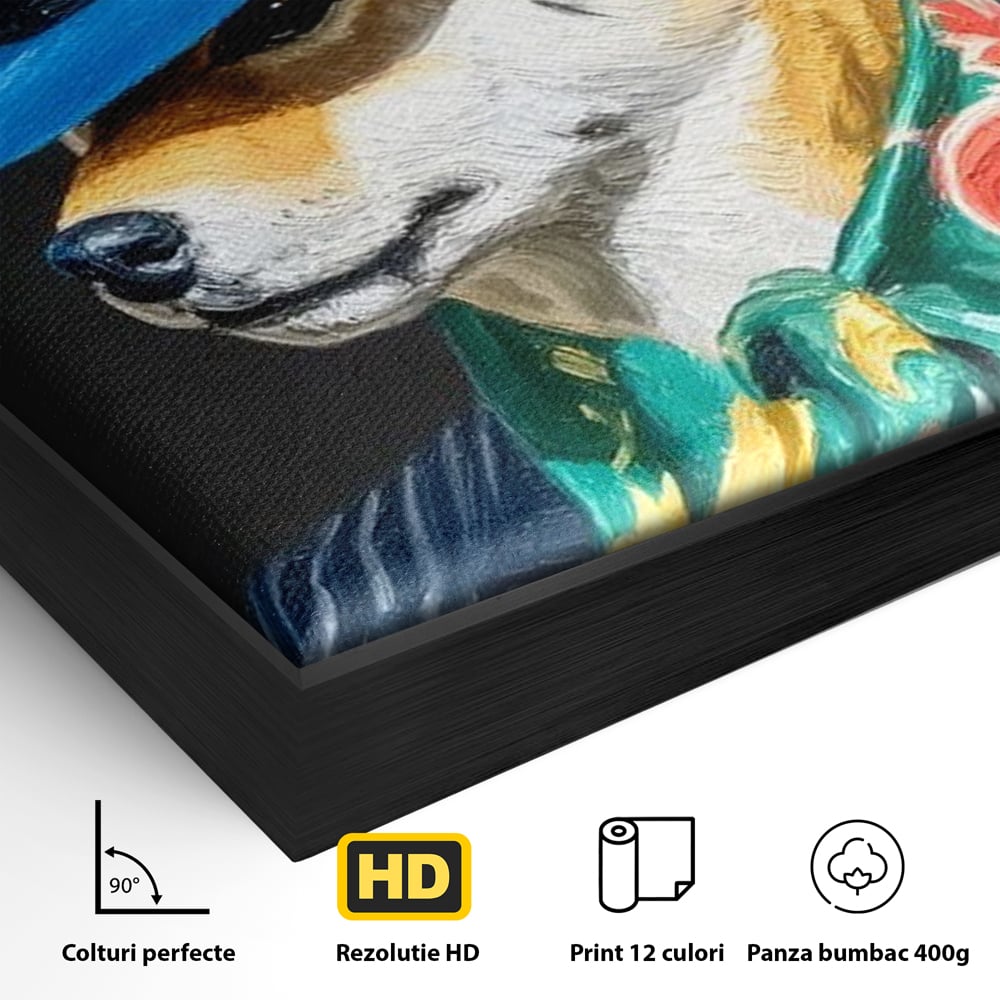 Leinwand Wandbild Premium, LuxCanva® M1282, Freund unter der Decke, Hund, Anzug, Retro, Elegant, Hüte, Schal, Mode, Stil, Malerei, Streifen, Büro, Wohnen, Kinderzimmer