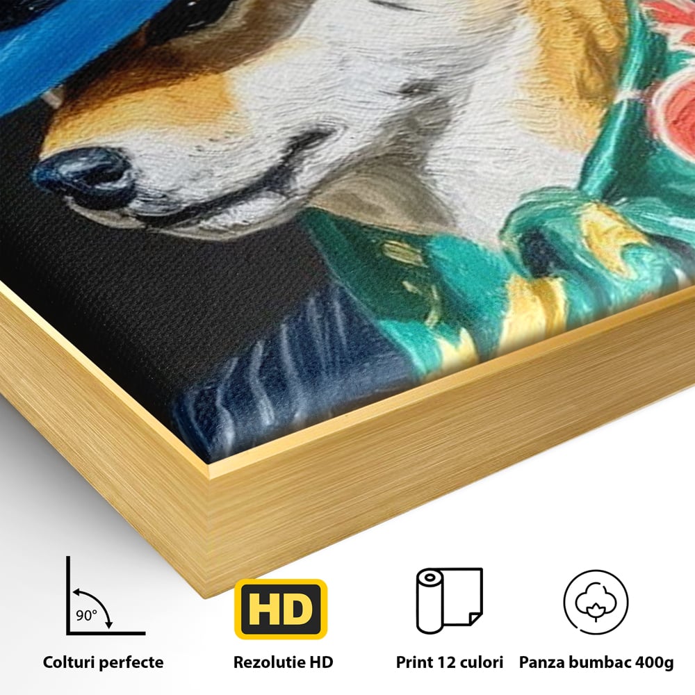 Leinwand Wandbild Premium, LuxCanva® M1282, Freund unter der Decke, Hund, Anzug, Retro, Elegant, Hüte, Schal, Mode, Stil, Malerei, Streifen, Büro, Wohnen, Kinderzimmer