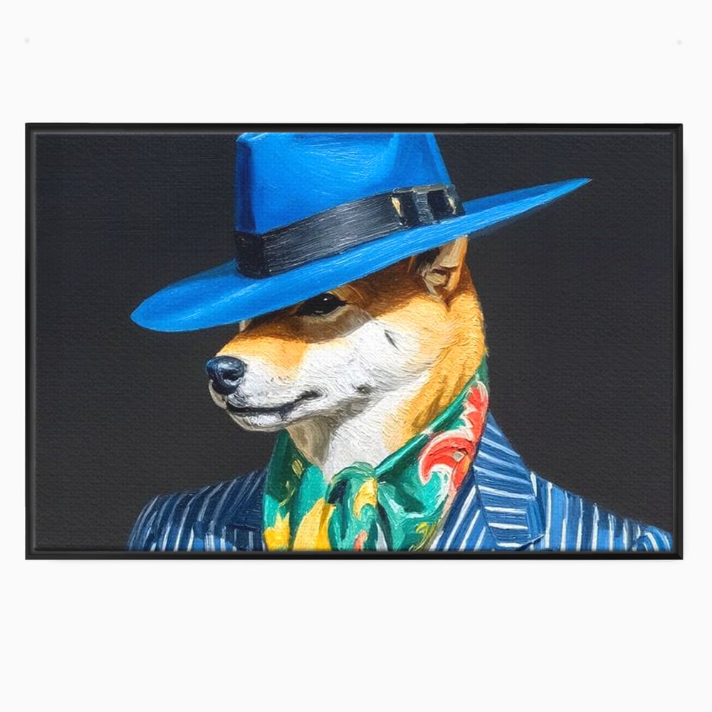Leinwand Wandbild Premium, LuxCanva® M1282, Freund unter der Decke, Hund, Anzug, Retro, Elegant, Hüte, Schal, Mode, Stil, Malerei, Streifen, Büro, Wohnen, Kinderzimmer