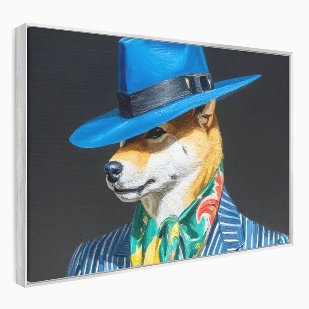 Leinwand Wandbild Premium, LuxCanva® M1282, Freund unter der Decke, Hund, Anzug, Retro, Elegant, Hüte, Schal, Mode, Stil, Malerei, Streifen, Büro, Wohnen, Kinderzimmer