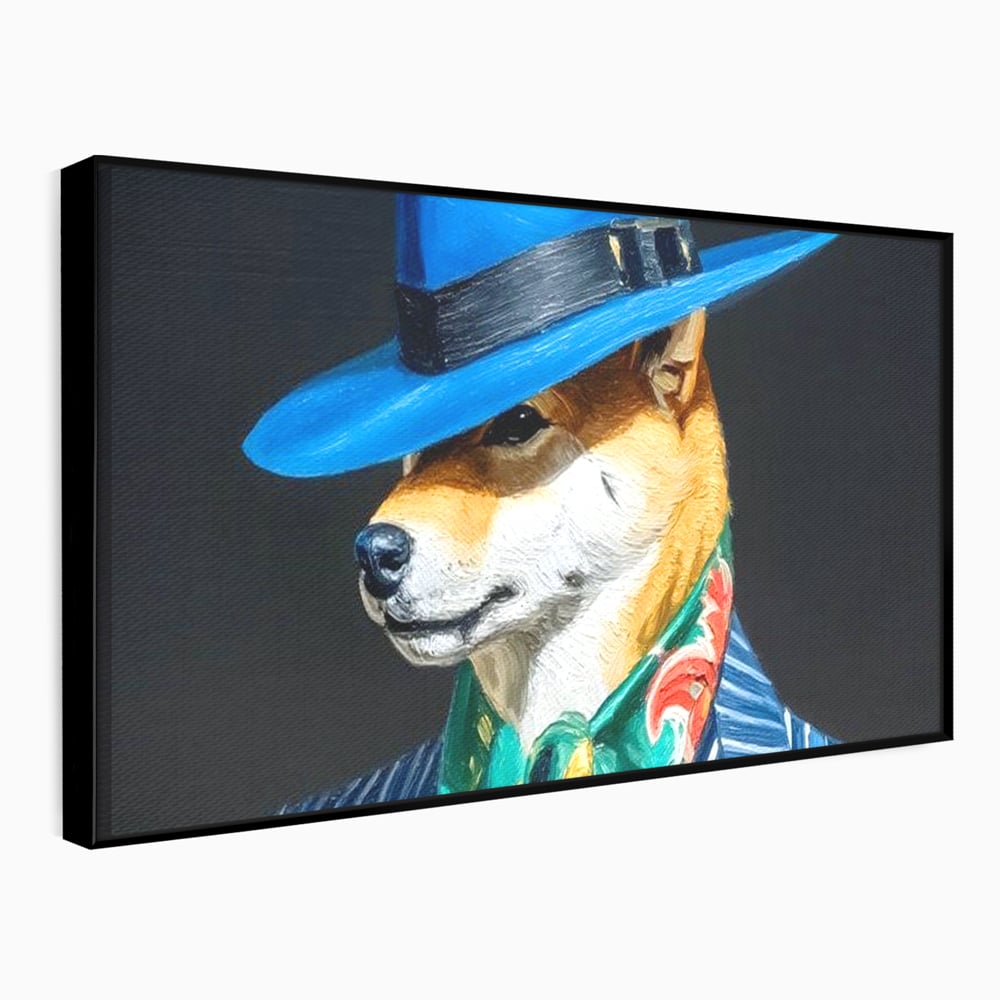 Leinwand Wandbild Premium, LuxCanva® M1282, Freund unter der Decke, Hund, Anzug, Retro, Elegant, Hüte, Schal, Mode, Stil, Malerei, Streifen, Büro, Wohnen, Kinderzimmer
