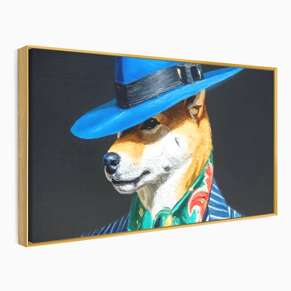 Leinwand Wandbild Premium, LuxCanva® M1282, Freund unter der Decke, Hund, Anzug, Retro, Elegant, Hüte, Schal, Mode, Stil, Malerei, Streifen, Büro, Wohnen, Kinderzimmer