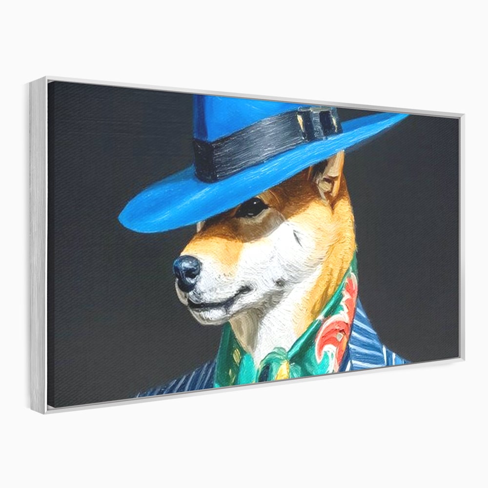 Leinwand Wandbild Premium, LuxCanva® M1282, Freund unter der Decke, Hund, Anzug, Retro, Elegant, Hüte, Schal, Mode, Stil, Malerei, Streifen, Büro, Wohnen, Kinderzimmer