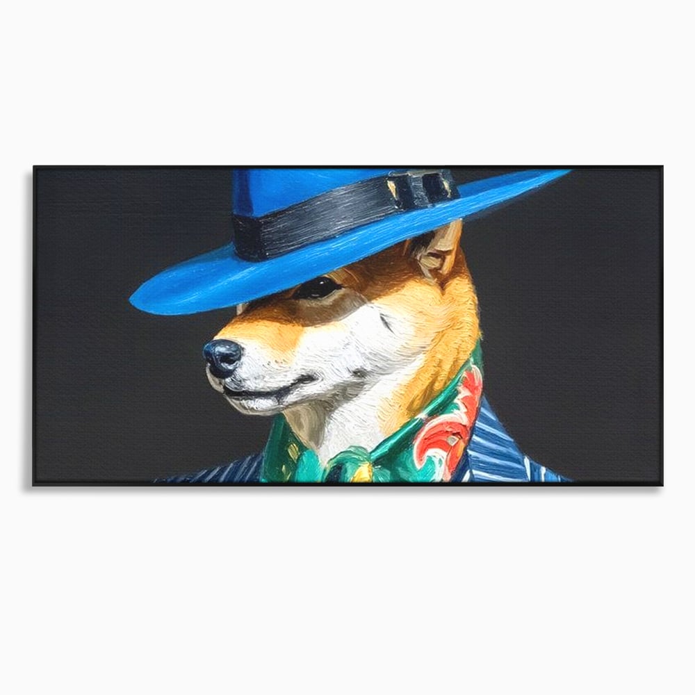 Leinwand Wandbild Premium, LuxCanva® M1282, Freund unter der Decke, Hund, Anzug, Retro, Elegant, Hüte, Schal, Mode, Stil, Malerei, Streifen, Büro, Wohnen, Kinderzimmer