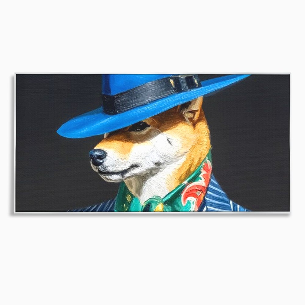 Leinwand Wandbild Premium, LuxCanva® M1282, Freund unter der Decke, Hund, Anzug, Retro, Elegant, Hüte, Schal, Mode, Stil, Malerei, Streifen, Büro, Wohnen, Kinderzimmer