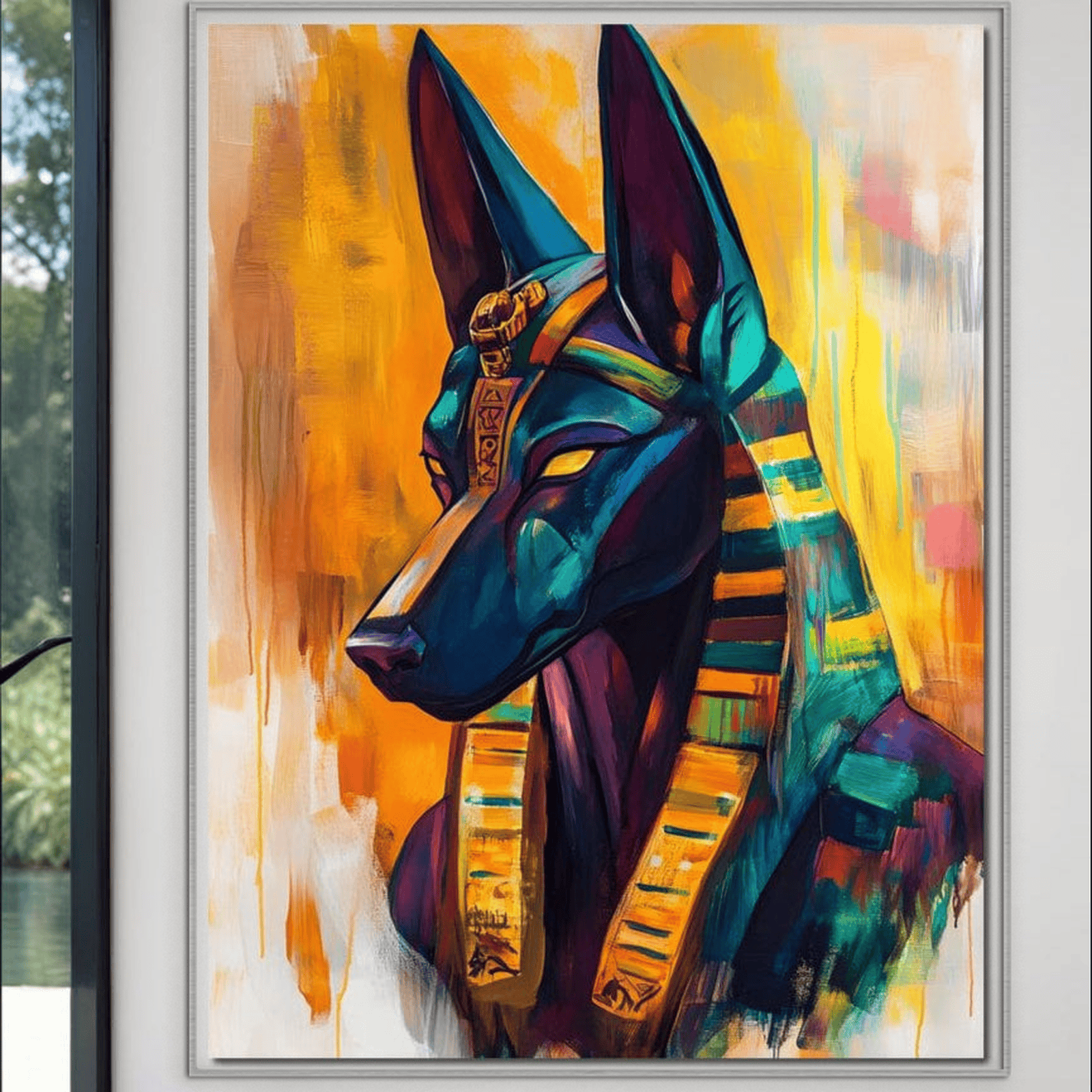Tablou Canvas Premium, LuxCanva® M1284, Portretul lui Anubis, Egipt, Mitologie, Zeu, Anubis, Hieroglife, Sacru, Templu, Cultura, Antichitate, Birou, Living, Camera Copil