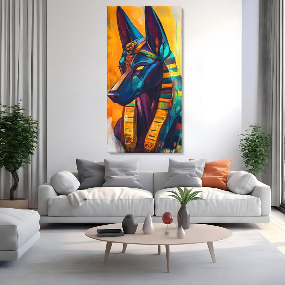 Tablou Canvas Premium, LuxCanva® M1284, Portretul lui Anubis, Egipt, Mitologie, Zeu, Anubis, Hieroglife, Sacru, Templu, Cultura, Antichitate, Birou, Living, Camera Copil