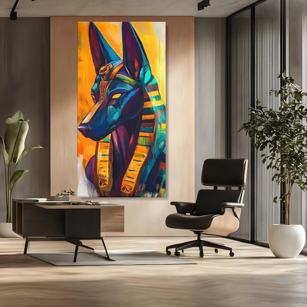 Tablou Canvas Premium, LuxCanva® M1284, Portretul lui Anubis, Egipt, Mitologie, Zeu, Anubis, Hieroglife, Sacru, Templu, Cultura, Antichitate, Birou, Living, Camera Copil