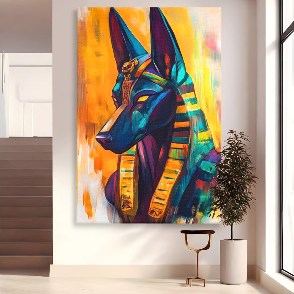 Tablou Canvas Premium, LuxCanva® M1284, Portretul lui Anubis, Egipt, Mitologie, Zeu, Anubis, Hieroglife, Sacru, Templu, Cultura, Antichitate, Birou, Living, Camera Copil