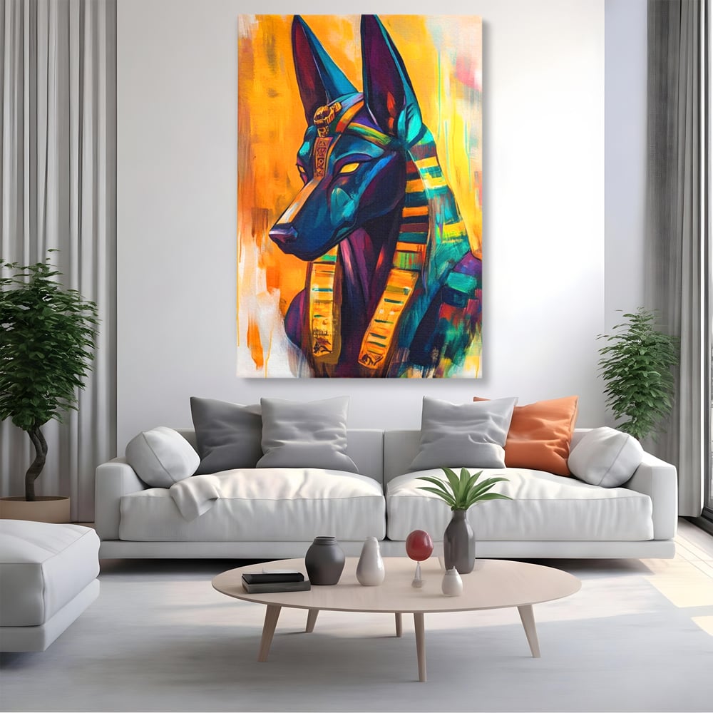 Tablou Canvas Premium, LuxCanva® M1284, Portretul lui Anubis, Egipt, Mitologie, Zeu, Anubis, Hieroglife, Sacru, Templu, Cultura, Antichitate, Birou, Living, Camera Copil