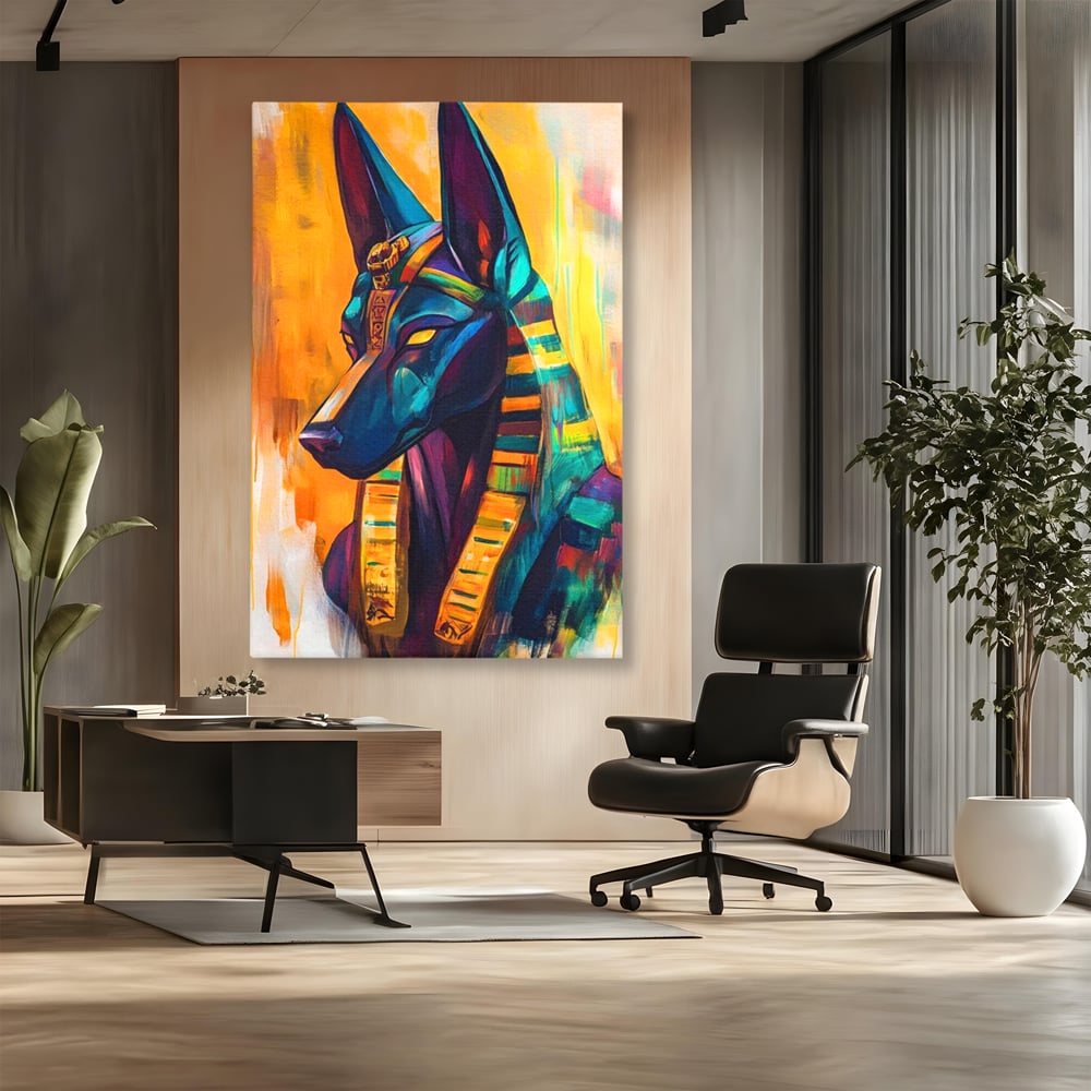 Tablou Canvas Premium, LuxCanva® M1284, Portretul lui Anubis, Egipt, Mitologie, Zeu, Anubis, Hieroglife, Sacru, Templu, Cultura, Antichitate, Birou, Living, Camera Copil