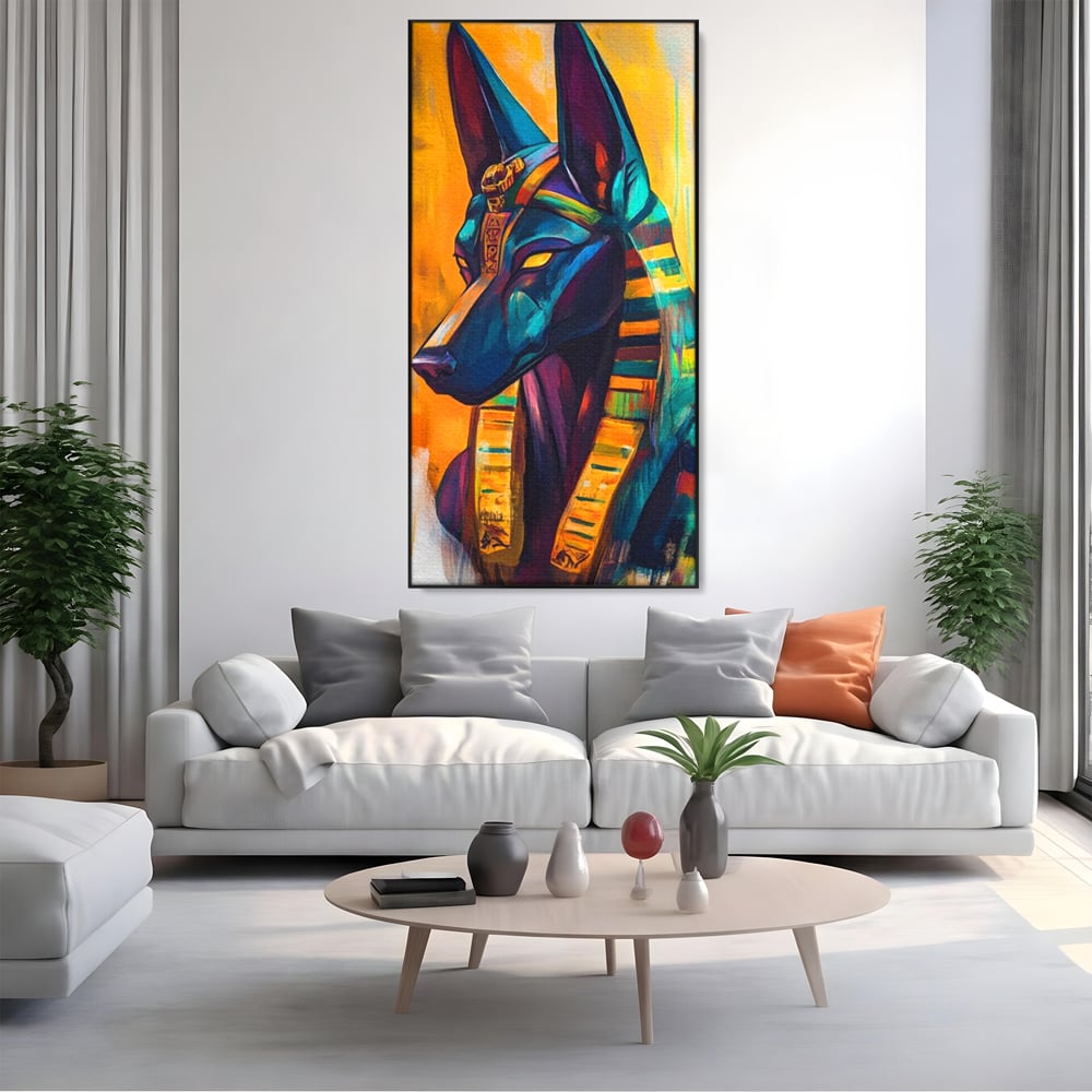 Tablou Canvas Premium, LuxCanva® M1284, Portretul lui Anubis, Egipt, Mitologie, Zeu, Anubis, Hieroglife, Sacru, Templu, Cultura, Antichitate, Birou, Living, Camera Copil