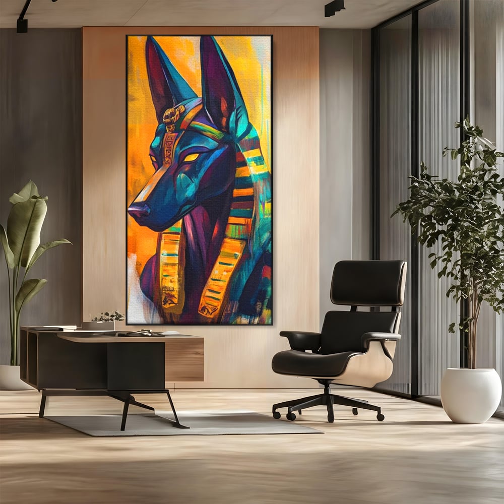 Tablou Canvas Premium, LuxCanva® M1284, Portretul lui Anubis, Egipt, Mitologie, Zeu, Anubis, Hieroglife, Sacru, Templu, Cultura, Antichitate, Birou, Living, Camera Copil