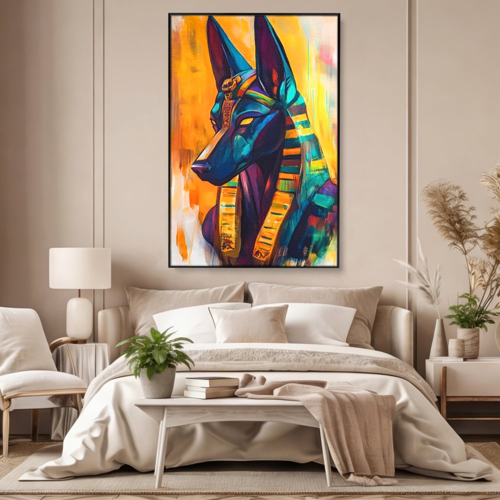 Tablou Canvas Premium, LuxCanva® M1284, Portretul lui Anubis, Egipt, Mitologie, Zeu, Anubis, Hieroglife, Sacru, Templu, Cultura, Antichitate, Birou, Living, Camera Copil