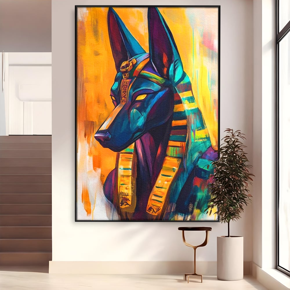 Tablou Canvas Premium, LuxCanva® M1284, Portretul lui Anubis, Egipt, Mitologie, Zeu, Anubis, Hieroglife, Sacru, Templu, Cultura, Antichitate, Birou, Living, Camera Copil