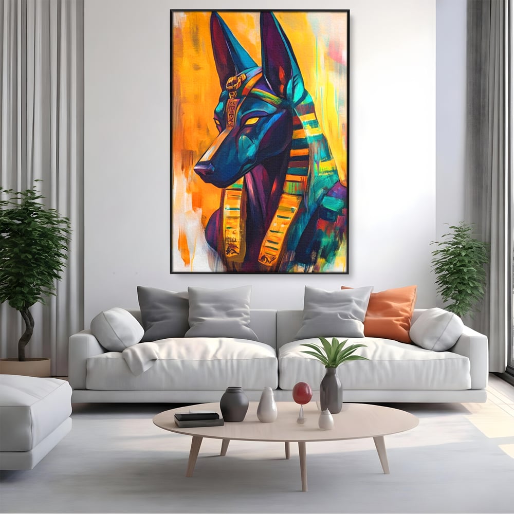 Tablou Canvas Premium, LuxCanva® M1284, Portretul lui Anubis, Egipt, Mitologie, Zeu, Anubis, Hieroglife, Sacru, Templu, Cultura, Antichitate, Birou, Living, Camera Copil