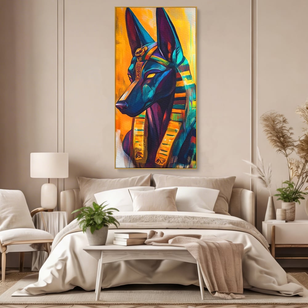 Tablou Canvas Premium, LuxCanva® M1284, Portretul lui Anubis, Egipt, Mitologie, Zeu, Anubis, Hieroglife, Sacru, Templu, Cultura, Antichitate, Birou, Living, Camera Copil