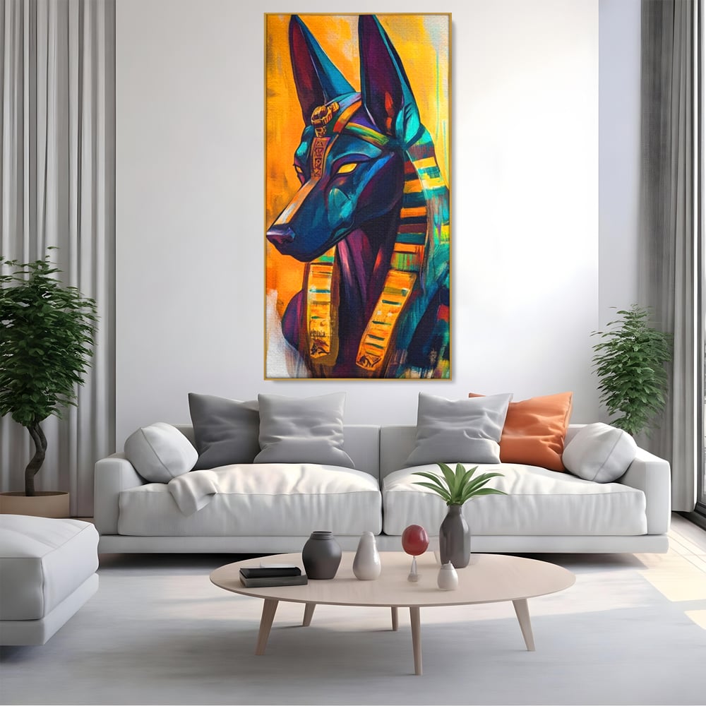 Tablou Canvas Premium, LuxCanva® M1284, Portretul lui Anubis, Egipt, Mitologie, Zeu, Anubis, Hieroglife, Sacru, Templu, Cultura, Antichitate, Birou, Living, Camera Copil
