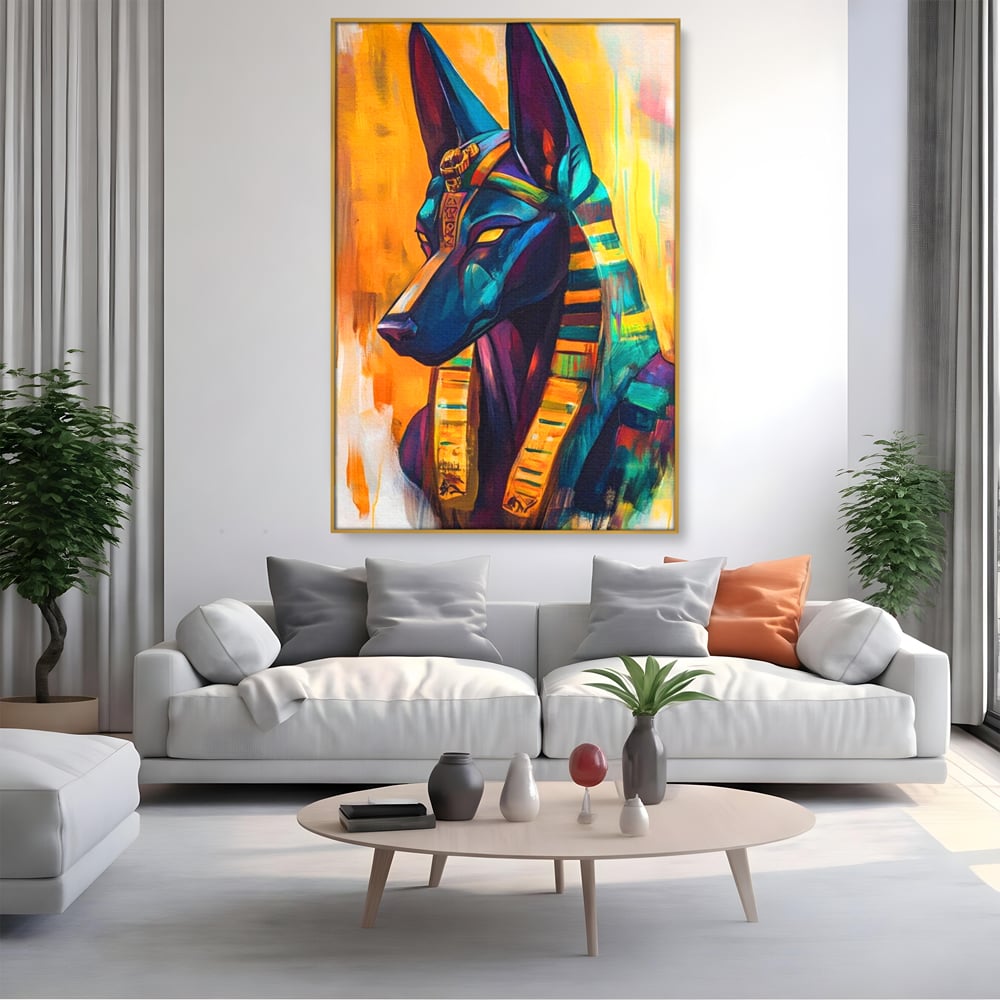 Tablou Canvas Premium, LuxCanva® M1284, Portretul lui Anubis, Egipt, Mitologie, Zeu, Anubis, Hieroglife, Sacru, Templu, Cultura, Antichitate, Birou, Living, Camera Copil