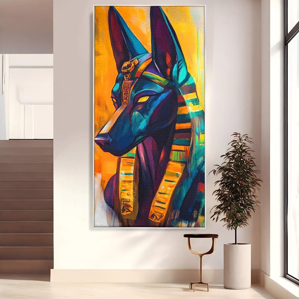 Tablou Canvas Premium, LuxCanva® M1284, Portretul lui Anubis, Egipt, Mitologie, Zeu, Anubis, Hieroglife, Sacru, Templu, Cultura, Antichitate, Birou, Living, Camera Copil
