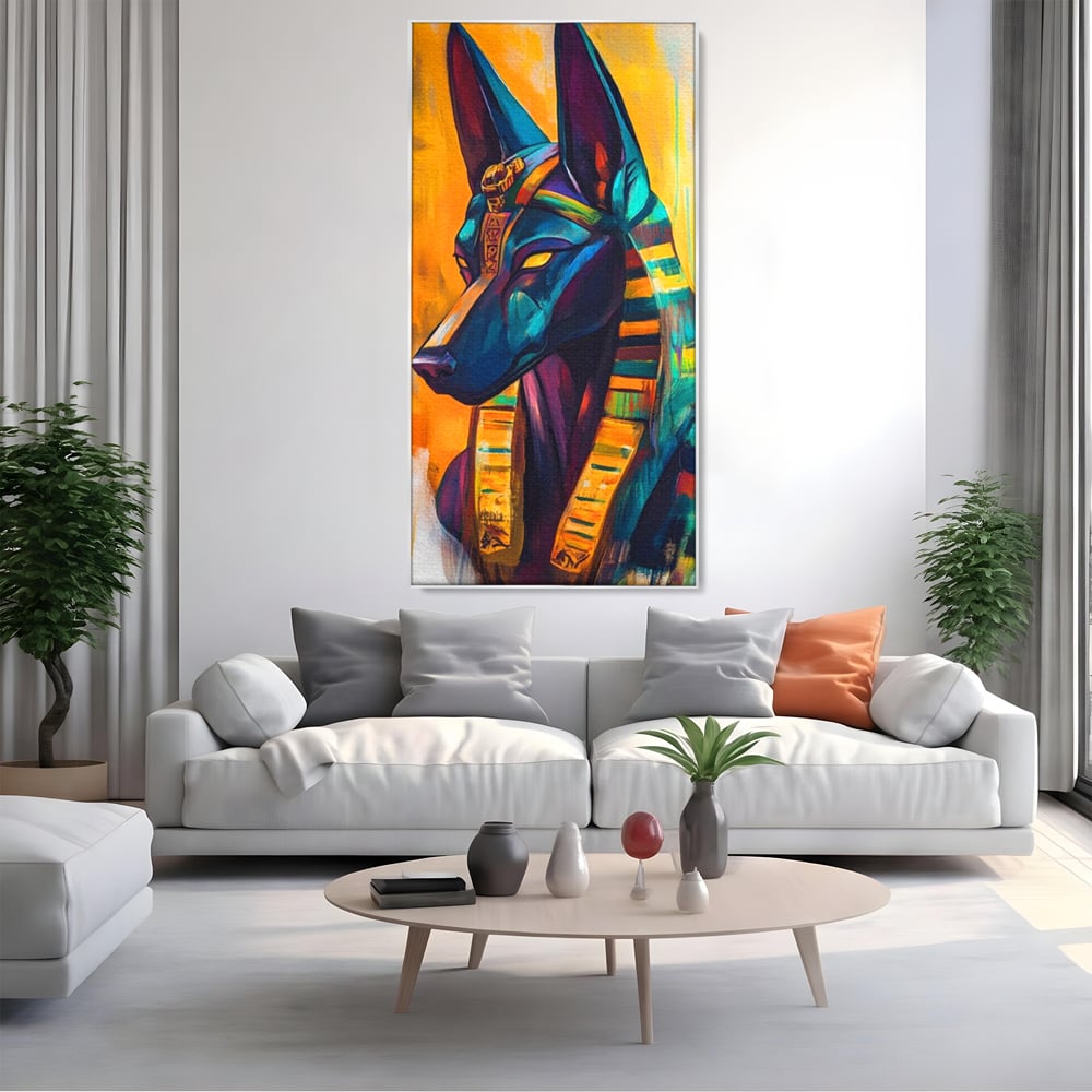 Tablou Canvas Premium, LuxCanva® M1284, Portretul lui Anubis, Egipt, Mitologie, Zeu, Anubis, Hieroglife, Sacru, Templu, Cultura, Antichitate, Birou, Living, Camera Copil