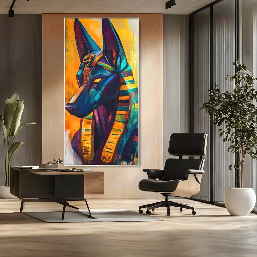 Tablou Canvas Premium, LuxCanva® M1284, Portretul lui Anubis, Egipt, Mitologie, Zeu, Anubis, Hieroglife, Sacru, Templu, Cultura, Antichitate, Birou, Living, Camera Copil