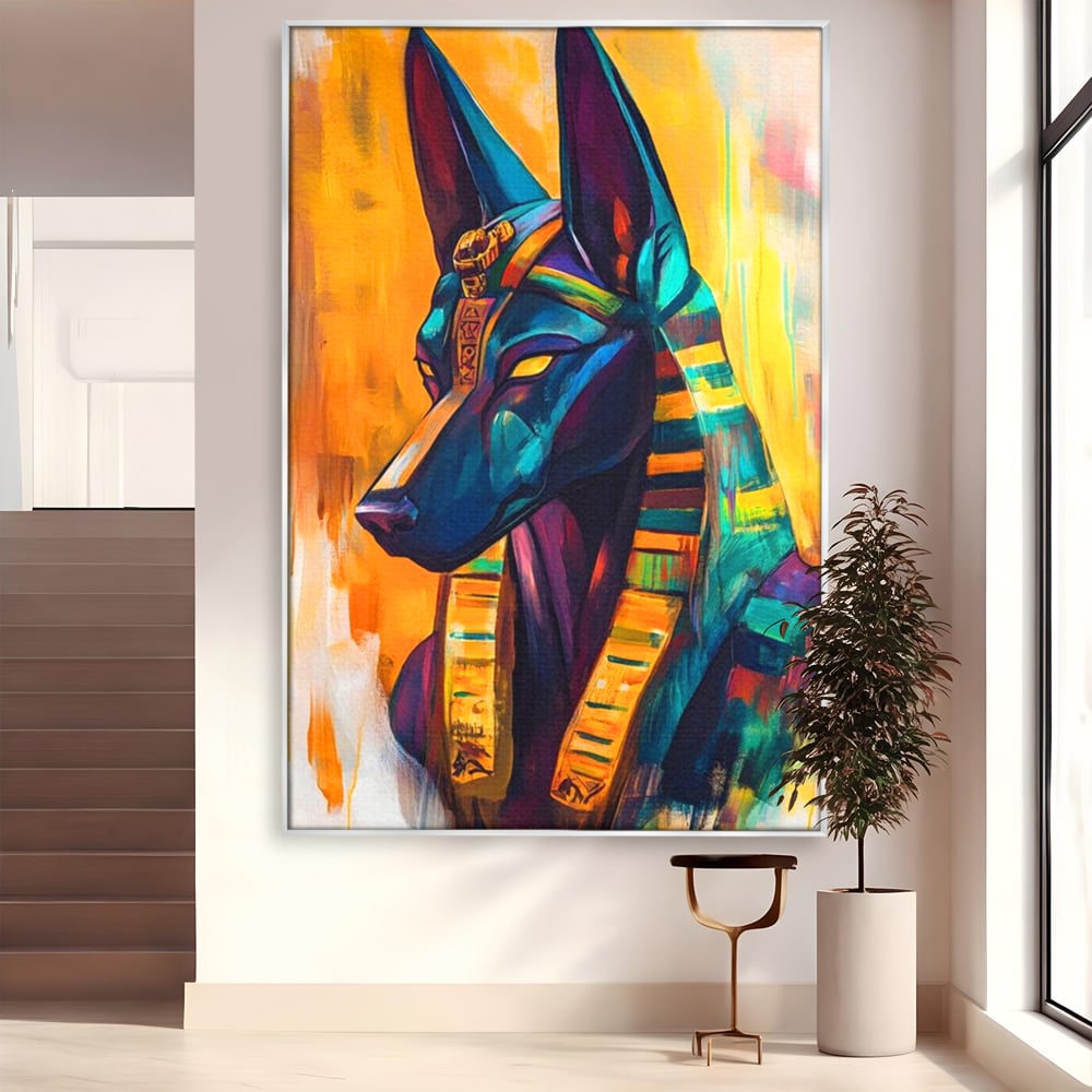 Tablou Canvas Premium, LuxCanva® M1284, Portretul lui Anubis, Egipt, Mitologie, Zeu, Anubis, Hieroglife, Sacru, Templu, Cultura, Antichitate, Birou, Living, Camera Copil