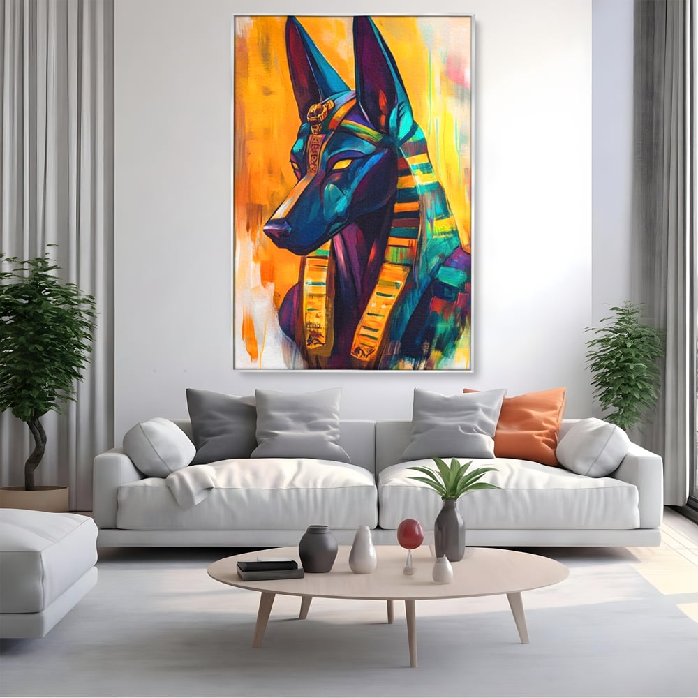 Tablou Canvas Premium, LuxCanva® M1284, Portretul lui Anubis, Egipt, Mitologie, Zeu, Anubis, Hieroglife, Sacru, Templu, Cultura, Antichitate, Birou, Living, Camera Copil
