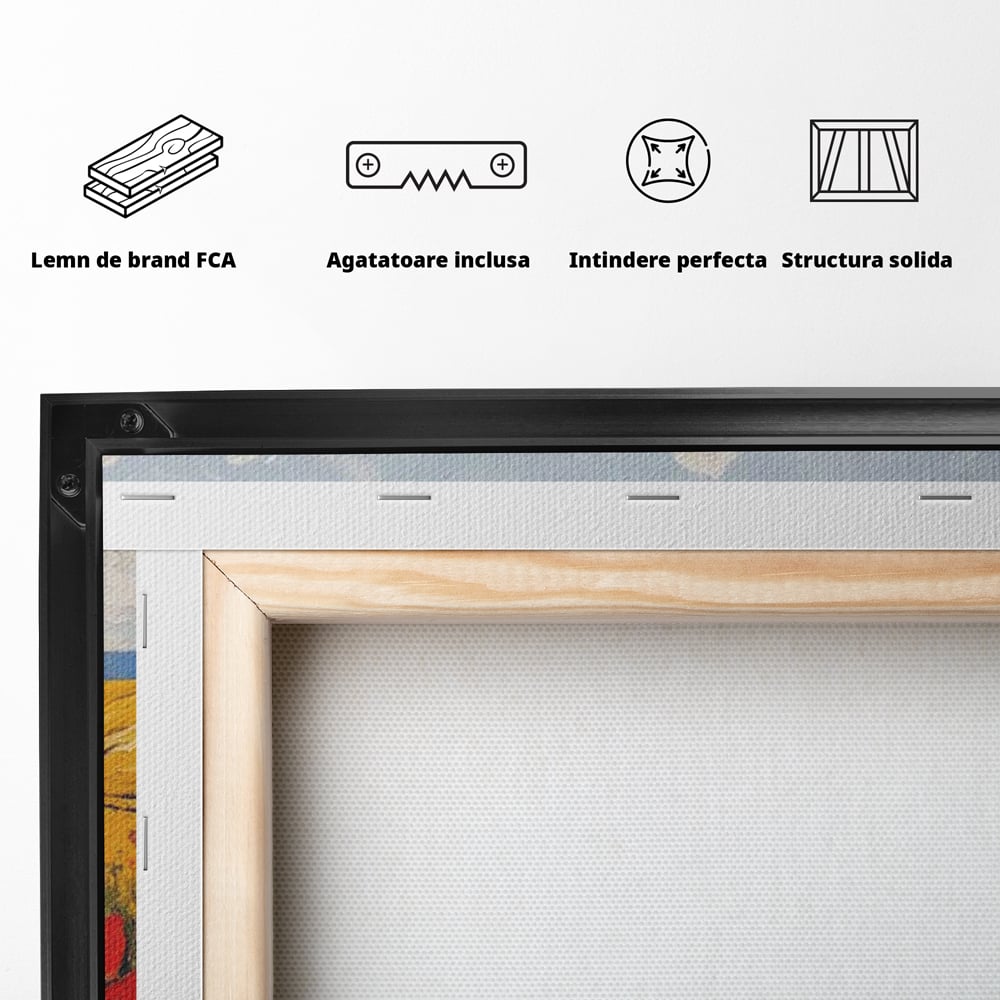 Tablou Canvas Premium, LuxCanva® M1285, Prietenie printre Maci, Catei, Vara, Caruta, Anotimp, Auriu, Flori, Maci, Peisaj, Hambar, Joaca, Dealuri, Copilarie, Birou, Living, Camera Copil
