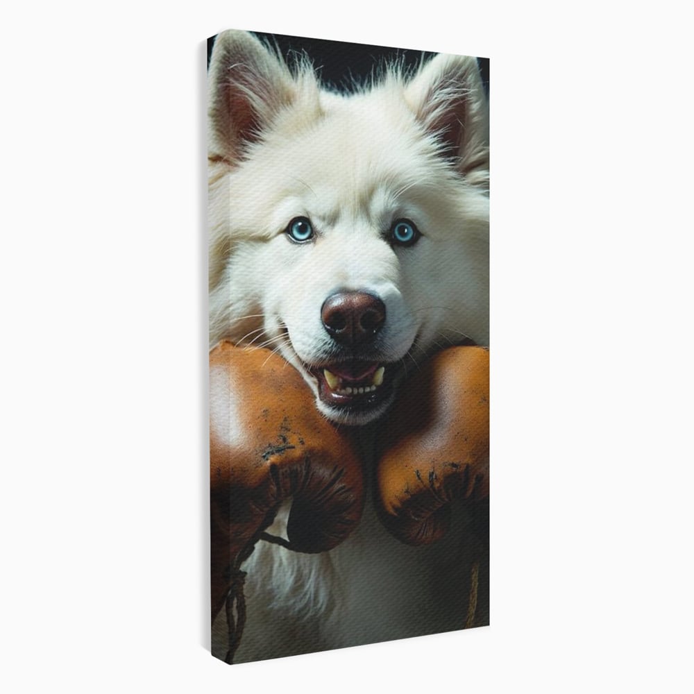 Tablou Canvas Premium, LuxCanva® M1286, Spirit de Luptator, Samoyed, Caine, Husky, Alb, Pufos, Manusi, Box, Sport, Energie, Campion, Adorabil, Curaj, Atitudine, Birou, Living, Camera Copil