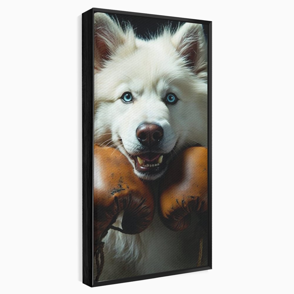 Tablou Canvas Premium, LuxCanva® M1286, Spirit de Luptator, Samoyed, Caine, Husky, Alb, Pufos, Manusi, Box, Sport, Energie, Campion, Adorabil, Curaj, Atitudine, Birou, Living, Camera Copil