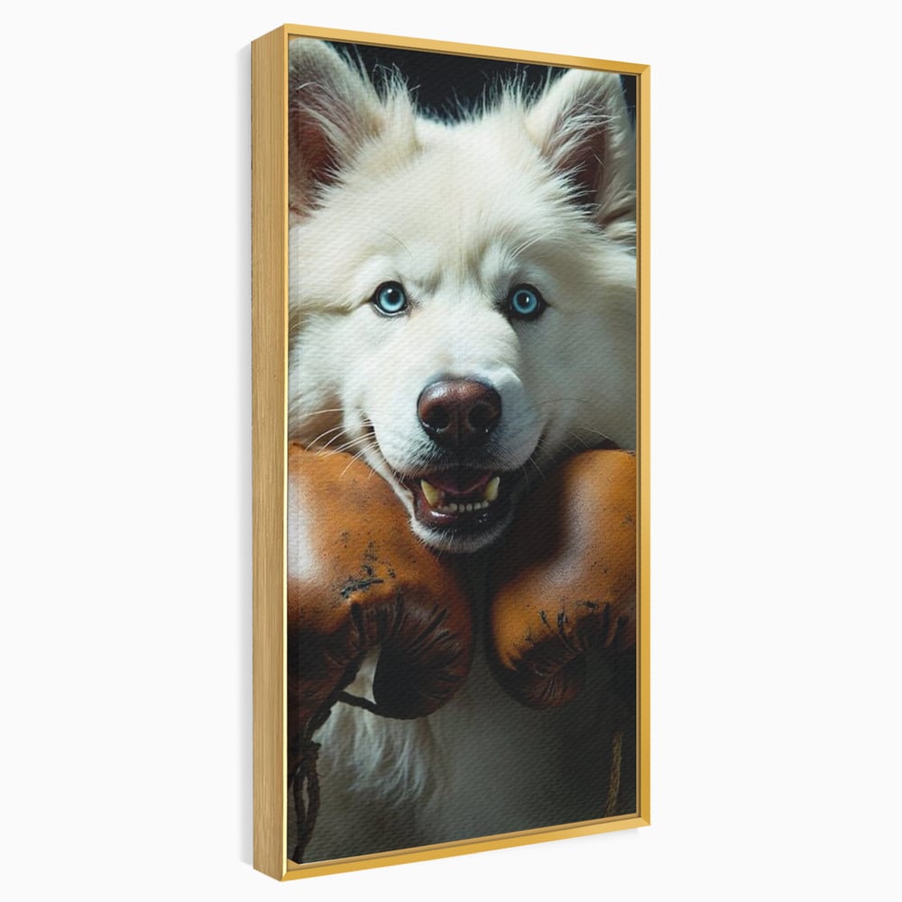Tablou Canvas Premium, LuxCanva® M1286, Spirit de Luptator, Samoyed, Caine, Husky, Alb, Pufos, Manusi, Box, Sport, Energie, Campion, Adorabil, Curaj, Atitudine, Birou, Living, Camera Copil